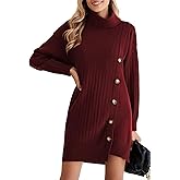 Pink Queen Women's Fall Winter Sweater Dress 2025 Loose Turtleneck Long Sleeve Cocktail Party Ribbed Knit Mini Dress Outfits