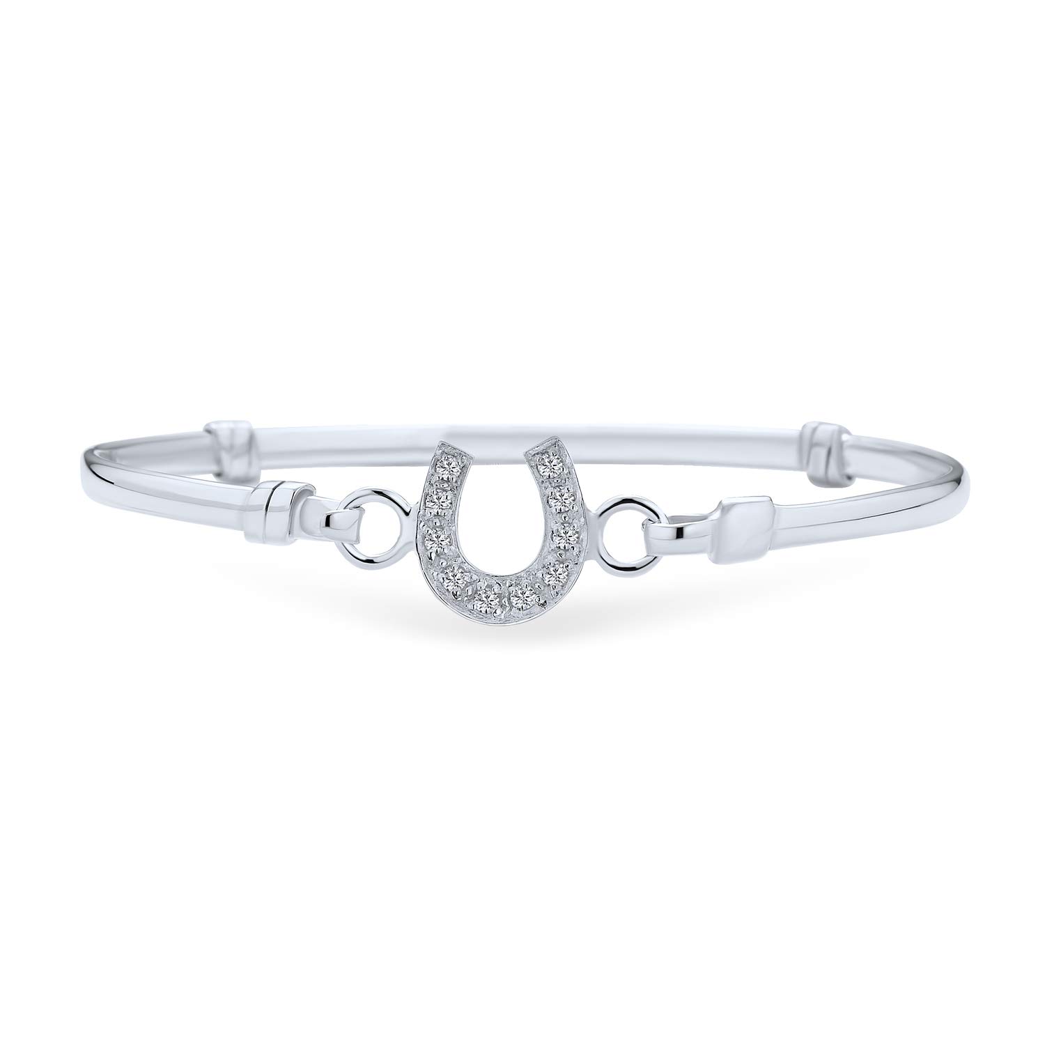 Bling Jewelry Good Luck CZ Pave Horseshoe Bangle Equestrian Bangle Bracelet For Women Graduation Gift Cubic Zirconia .925 Sterling Silver