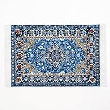 Odoria 1:12 Blue Floral Print Vintage Woven Carpet Rug Blanket Miniature Dollhouse