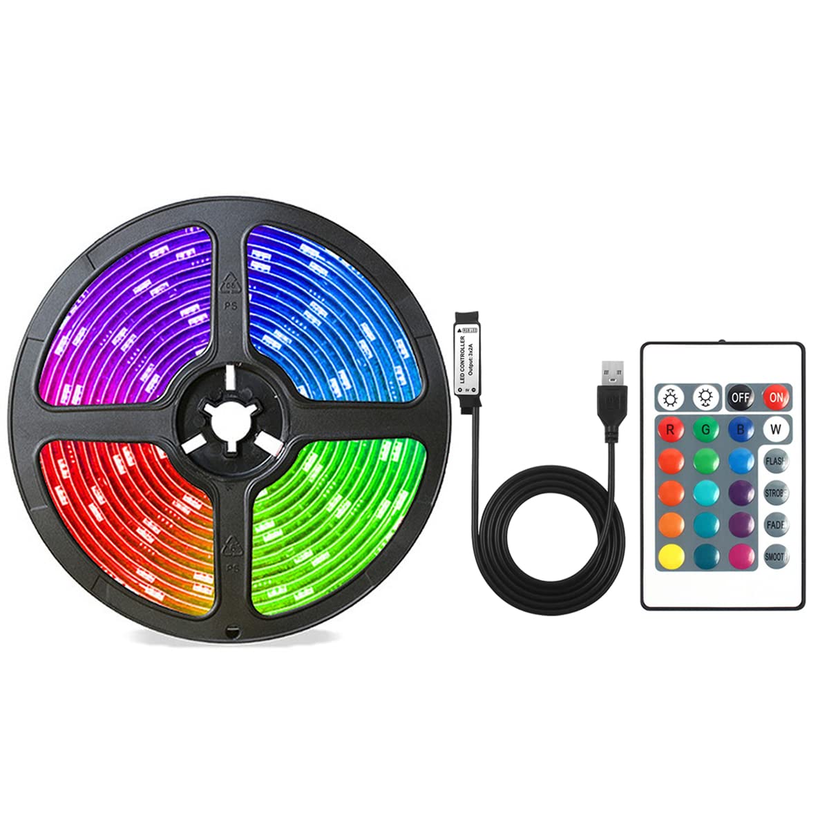Diuturnous USB Powered LED Strip Lights, 24 Keys Remote RGB 5050 Flexible LED Lights, 16 Dimmable Colors for Decoration (1m)