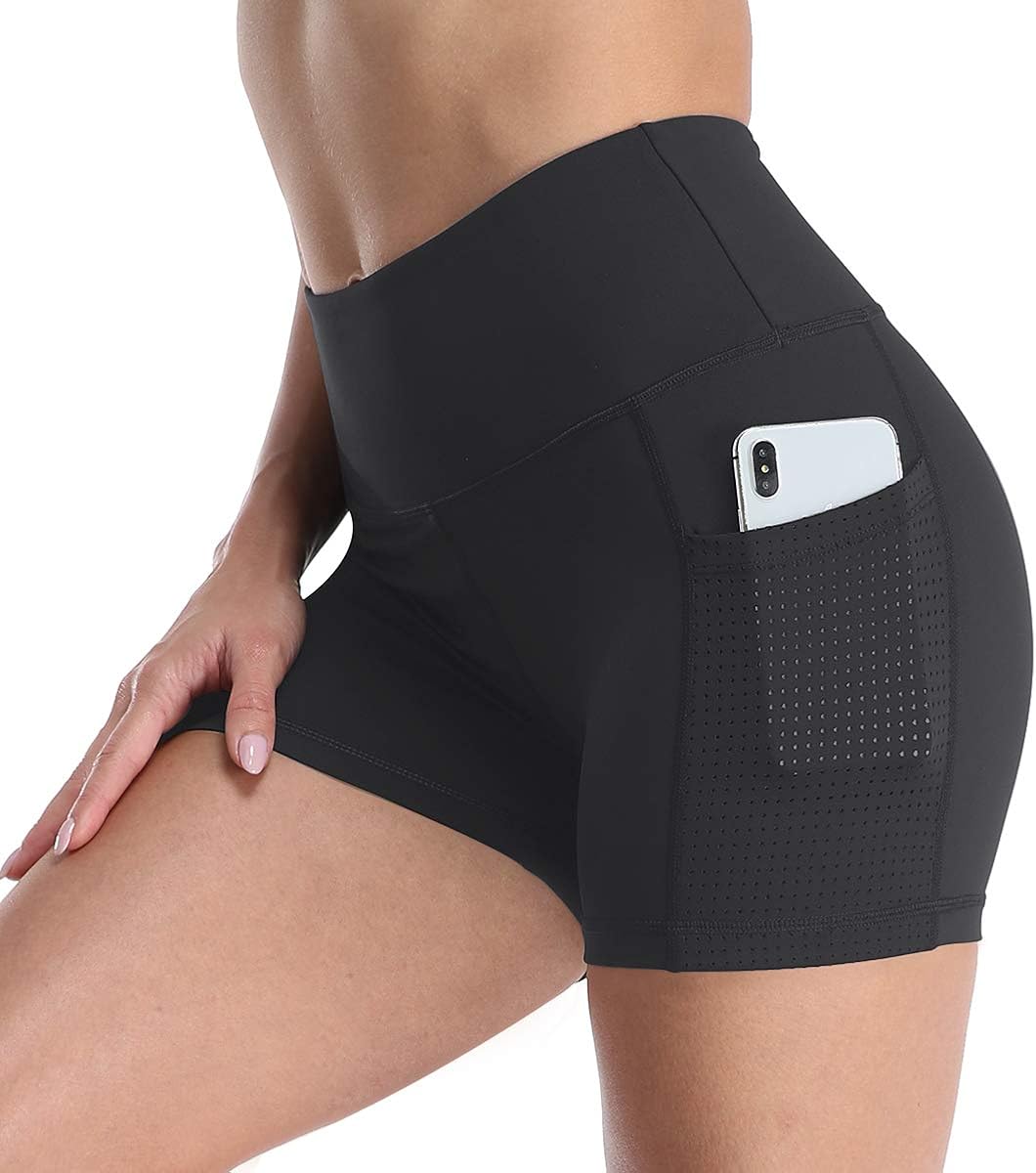 UURUN Yoga Shorts for Women Workout Shorts Tummy Control Athletic Running Biker Shorts with Pockets 3"/8": Clothing