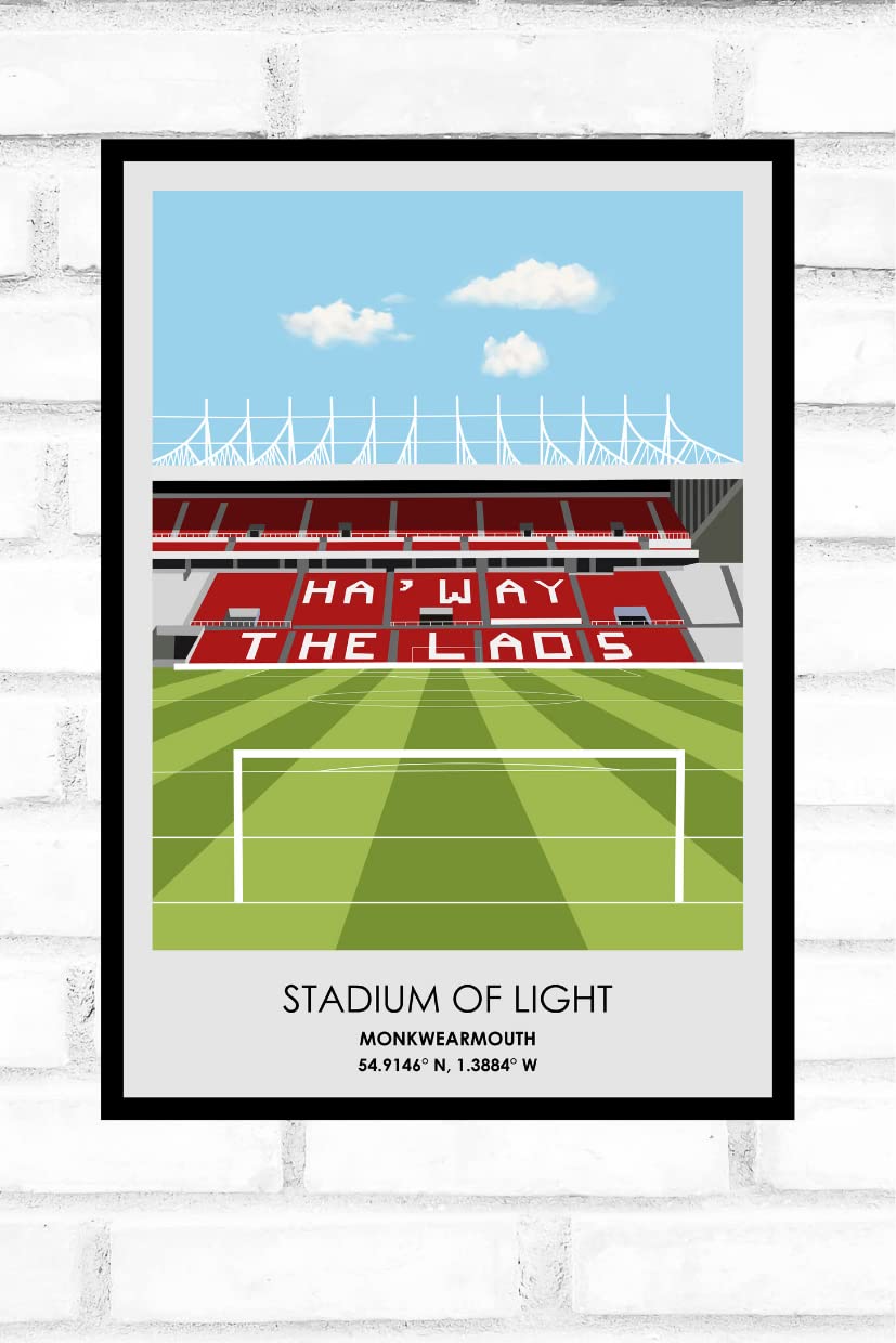 Hewson's Gifts Sunderland United Football Stadium Print - Gift Present For Football Fan - Gift For Dad, Brother, Son - Stadium Print Present (Sunderland United A4 Size (Stadium of Light))