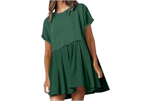 BXINGOHAI Oversized Sweatshirt Dress Women Short Sleeve Crew Neck Patchwork Pullover Tops Flowy Pleated Mini Dress