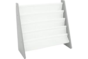 Humble Crew 4-Tier Kids Bookshelf, Grey Wood/White - Premium Book Shelf for Kids Rooms with Four Deep Pockets - Toddler Sling Book Rack with Deep Sleeves, Nursery Bookcase Organizer