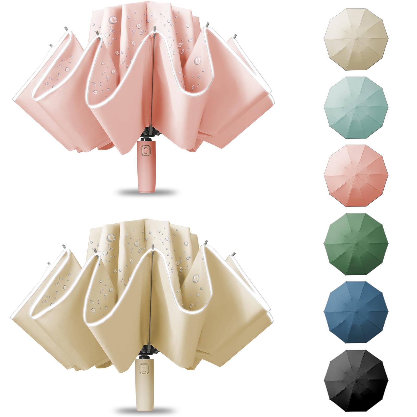 Photo 1 of Fogkey Large Windproof Travel Umbrella, Portable Reverse Folding Car Umbrella, Compact Inverted Design with Waterproof Canopy, Automatic, 10 Durable Ribs, 45.6/13 Inch, Fits Backpack, 2 Packs