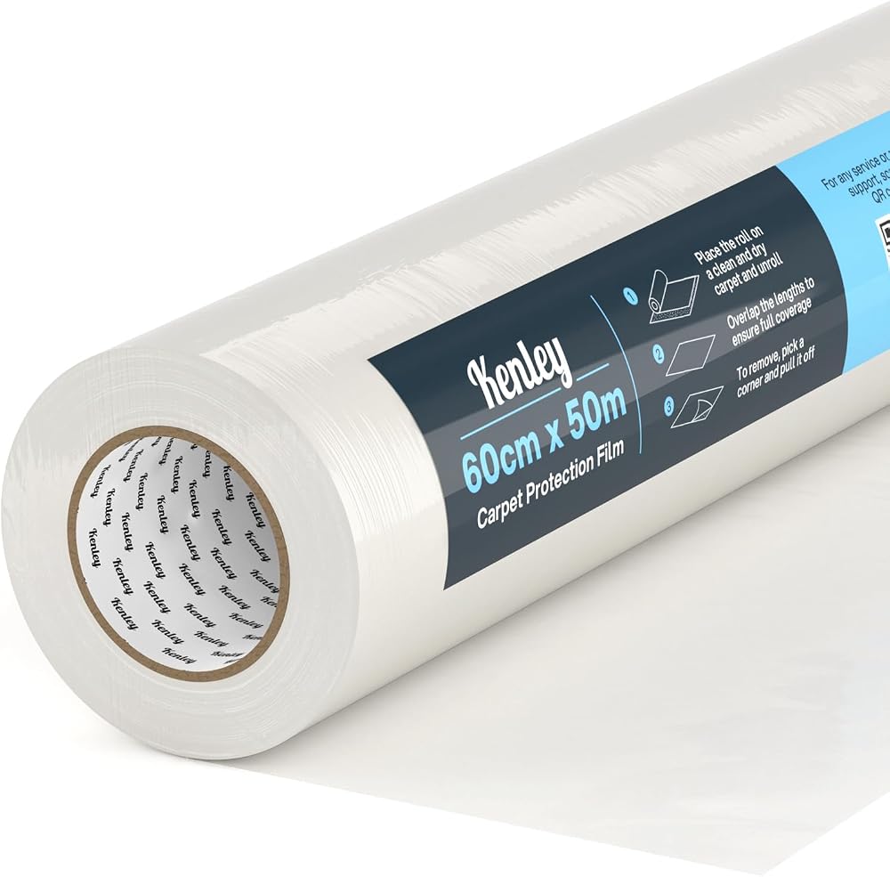 Kenley Carpet Protector Roll 50m x 60cm Self Adhesive Waterproof Film