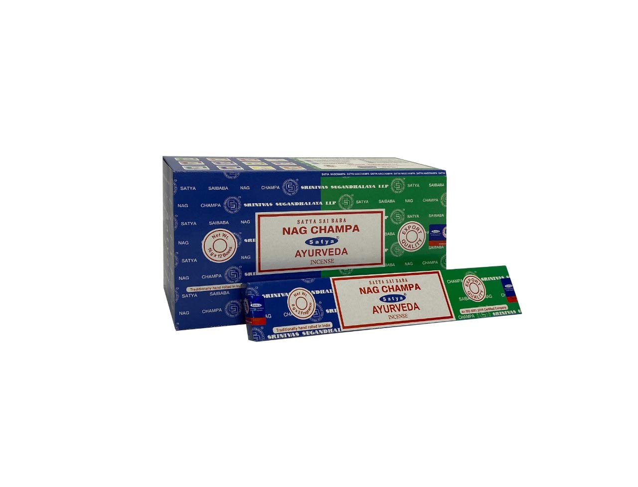 Satya 01305 Nag Champa & Ayurveda Combo Set Of Incense Sticks, 12 Packs x 16g