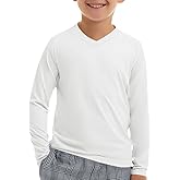 Haloumoning Boys Long Sleeve Shirts Dry Fit Athletic T Shirts for Teens Kids V-Neck Comfy Tops Tees 5-14 Years