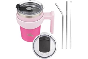 Konokyo 10oz Tumbler with Handle and 2 Straw 2 Lid, Insulated Water Bottle Stainless Steel Vacuum Cup Reusable Travel Mug, Sakura