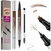 Arvile 2 Pack Eyebrow Pencil for Women, 2-in-1 Dual-Ended Microblading Pen with 4D Square, Waterproof Micro Eye Brow Pen Brush Kit for Precise Hair Like Strokes, Last All Day Makeup (Brown)