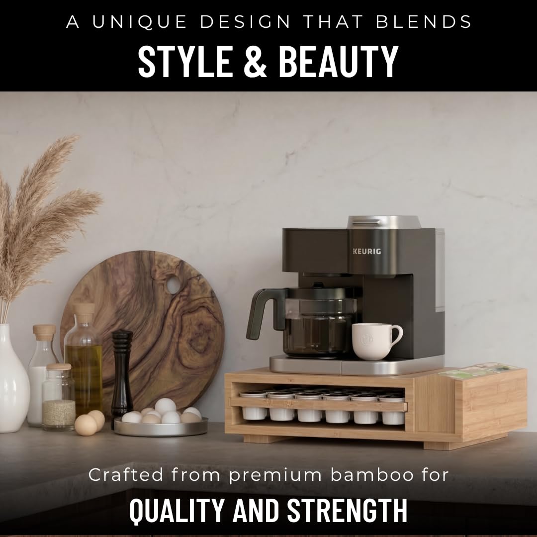 Condition photo showing As Is for hausfy bamboo keurig pod organizer, large 36 k-cup capacity aesthetic under machine k-cup storage dr