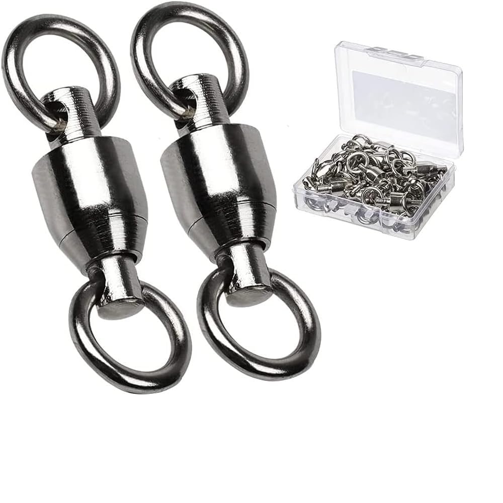 9Tong Ball Bearing Swivels Connector High Strength Stainless Steel Solid Welded Rings Barrel Swivels Saltwater Freshwater Fishing Black 25pcs 110lbs