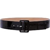 Women's 2-Inch Wide High Waist Patent Leather Belt – Bold Square Buckle For Dresses, Coats & Cardigans