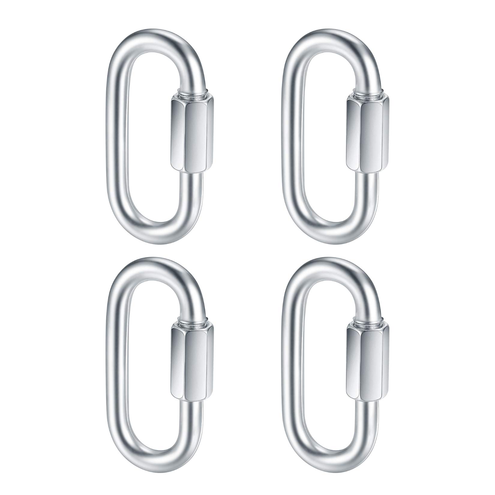 4 Pcs M8 Locking Carabiner Hook Heavy Duty, Carabiner Clip Snap Hook, Stainless Steel Quick Link Chain for Outdoor Activity, Camping, Fishing, Hiking, Traveling (500KG Bearing)