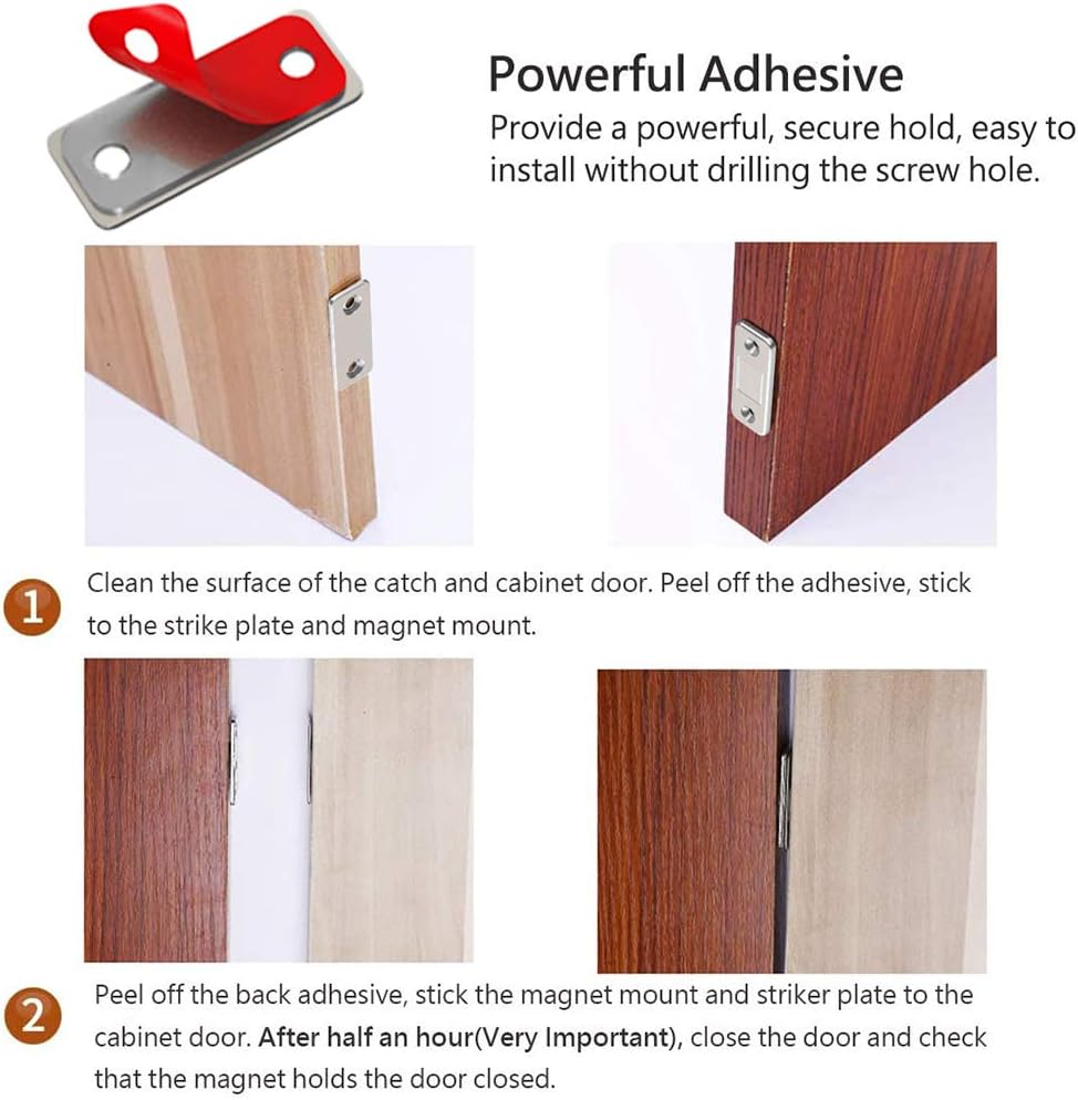 Cabinet Door Magnetic Catch Jiayi 2 Pack Ultra Thin Adhesive Drawer Magnets Catches for Kitchen Cupboard Magnet Latch Closure Small Wardrobe Sliding Door Closet Magnetic Catches - Image 5