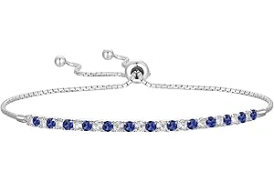 Tirafina Gemstone and Lab-Created White Sapphire Adjustable Bolo Bracelet, Sterling Silver, Easy-On Easy-Off (6, 7 and 8 inch Wrist Size)