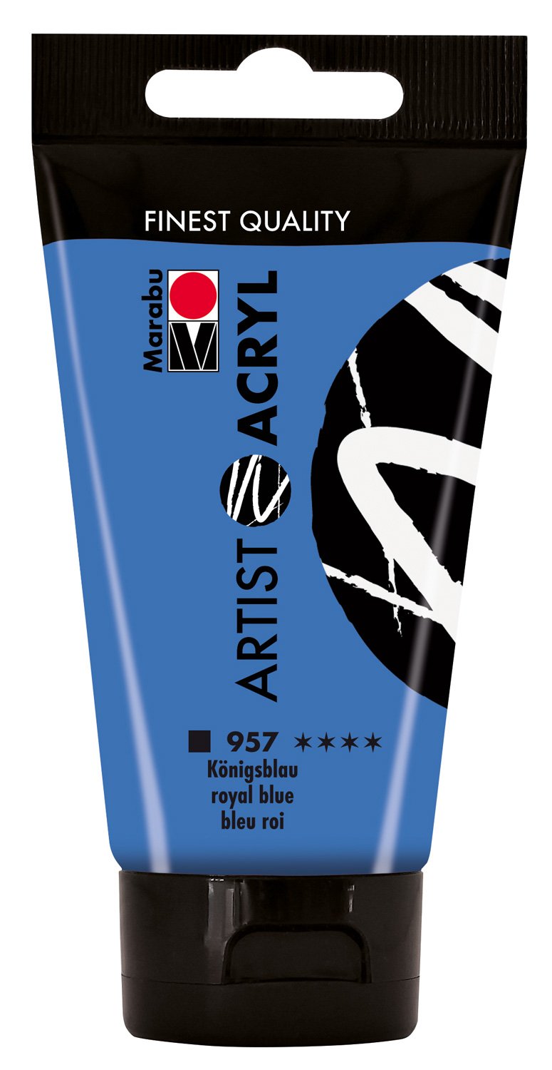 Marabu 12200002957 - Artist Acrylic Royal Blue 75 ml, Fine Acrylic Paint in Artist Quality, Water-based, Pastose Consistency, Highly Pigmented, Very Good Brilliance and Coverage