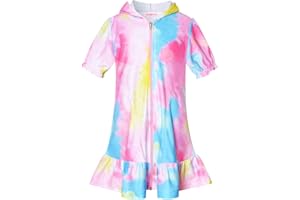 CHILDRENSTAR Girls Swim Coverups Terry Swimsuit Cover-Up Hooded Zip-Up Beach Robe