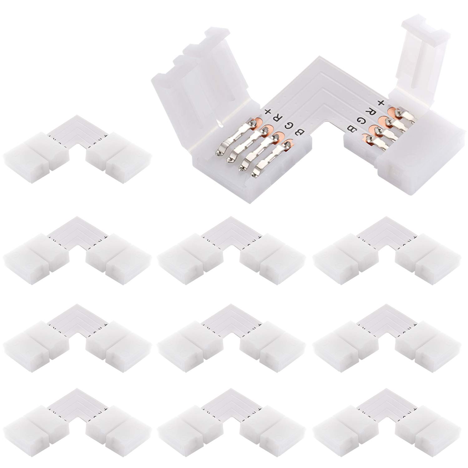 EKSAVE 4 Pin RGB LED Light Strip Connectors L Shape Gapless for SMD 5050 Multicolor LED Strip (10Pcs)