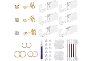 JAARSSHO Disposable Ear Piercing Kit with 6 Piercing Guns, 3 Pairs of Earrings, Mark Pen, Iodophor Swabs, Cartilage Jewelry Studs & Accessories, Easy at Home Use (Gold)