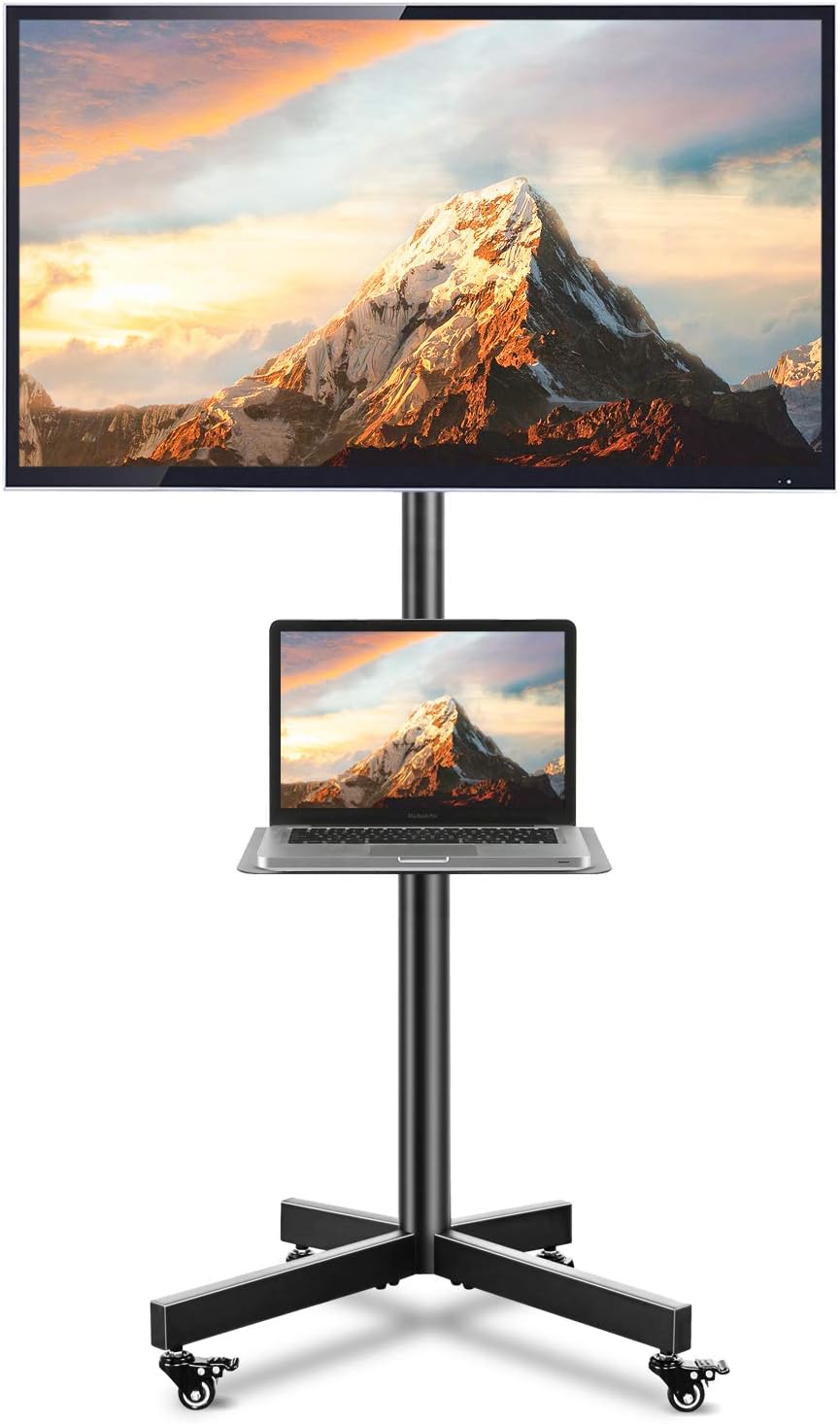 TVON Mobile TV Cart with Wheels for 23-55 inch LCD LED Flat Curved Screen TVs, Portable Rolling TV Stand with Height Adjustable Laptop Shelf, Holds up to 88 lbs Max VESA 400x400mm: Furniture & Decor