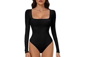YOGINGO Long Sleeve Square Neck Bodysuits for Womens Going Out Body Suits Basic Leotards Jumpsuits Outfits Shirt Tops