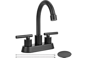 Matte Black Bathroom Faucet for Sink 3 Holes, TBER 4”2-Handle Centerset Bathroom Sink Faucet with Pop-up Drain and 2 Water Su