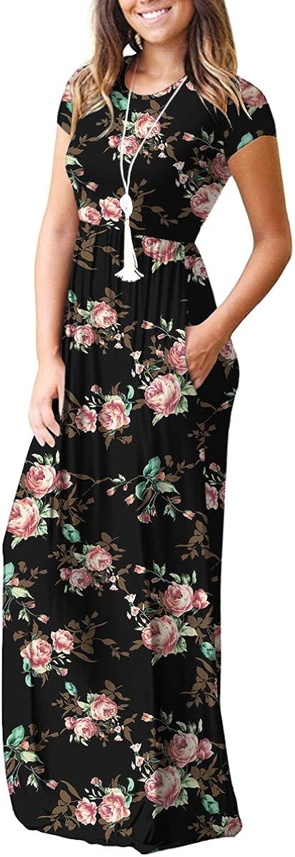 VIISHOW Women's Short Sleeve Empire Waist Maxi Dresses Long Dresses with Pockets at  Women’s Clothing store