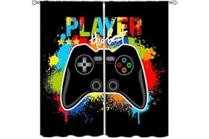 DDCBNS Boys Gaming Curtains,Gamepad Game Controller Décor Curtains for Teens Kids Bedroom Living Room Gaming Room Graffiti Style Window Drapes 2 Panel Set,Total Size 42 x 45 Inch