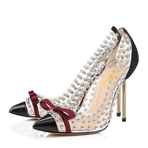 FSJ Women Studded Pointed Toe Transparent Pumps High Heels Shoes - Main Image