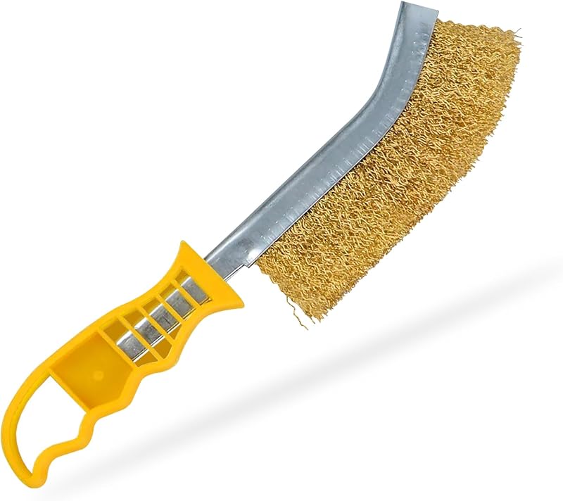 G4GADGET Brass Wire Brush Yellow Handle Long General Purpose Rust Removal