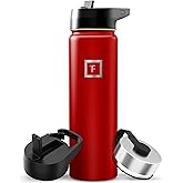 IRON °FLASK Camping & Hiking Hydration Flask with Straw, Wide Mouth Insulated Stainless Steel Sports Water Bottle - 22 oz Fire Red