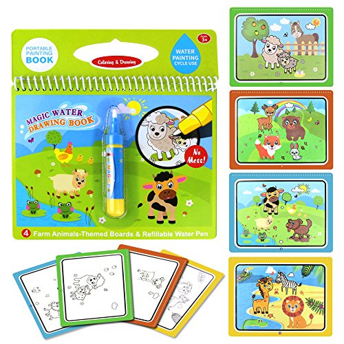 Jenilily Magic Water Drawing Book Coloring Book Doodle with Magic Pen Painting Board for Children Education Drawing Toy (F Cartoon Animal)