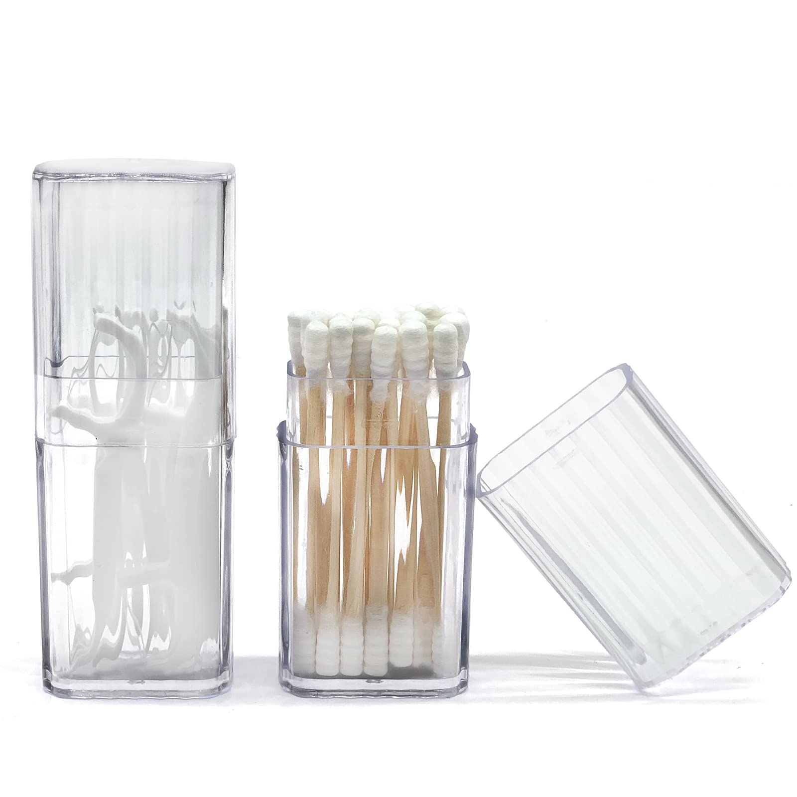 SwirlColor Cotton Swab Holder for Travel, 2 Pcs Portable Small Cotton Bud Holder Clear Plastic Cotton Bud Dispenser Box with Dustproof Lid for Hair Ties Toothpicks Cosmetics (Transparent)