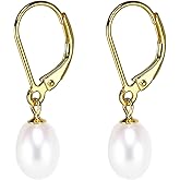 925 Sterling Silver Freshwater Cultured Pearl Earrings 18K gold Plated Leverback Eardrop Earrings