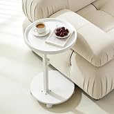 C Table End Table Adjustable Height, Couch Tables That slide under for Small Spaces, 360&deg;Swivel TV Tray Table, C Shaped Side Tables Living Room and Bedroom for Sofa, Bed, Chair, Snack (White Color)