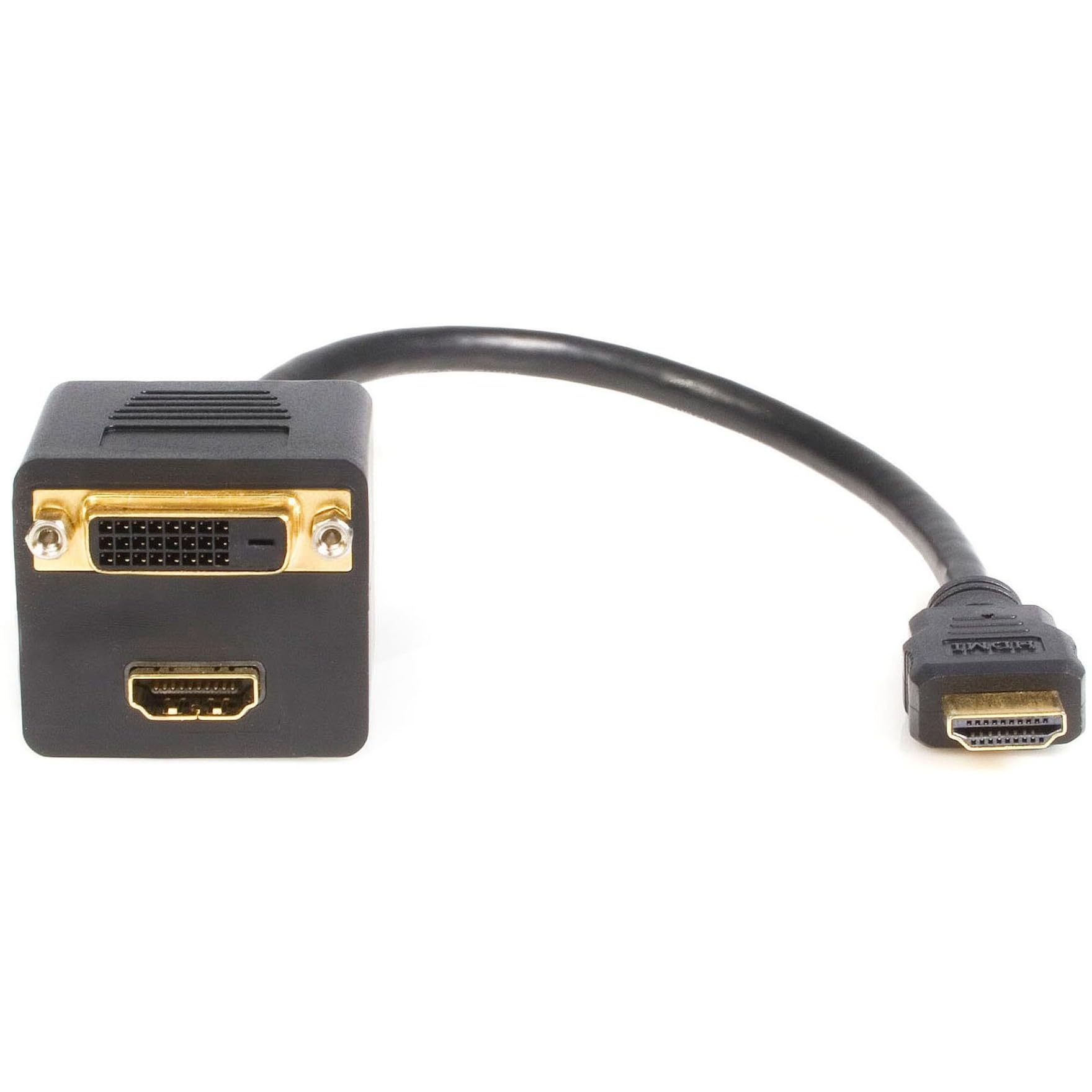 StarTech.com 1ft HDMI Splitter Cable, HDMI Male to DVI-D Female Adapter, Full HD 1920x1200p 60Hz, 28AWG, Gold Plated Connectors, HDMI Male to DVI Female Splitter, HDMI Splitter 1 In 2 Out (HDMISPL1DH)