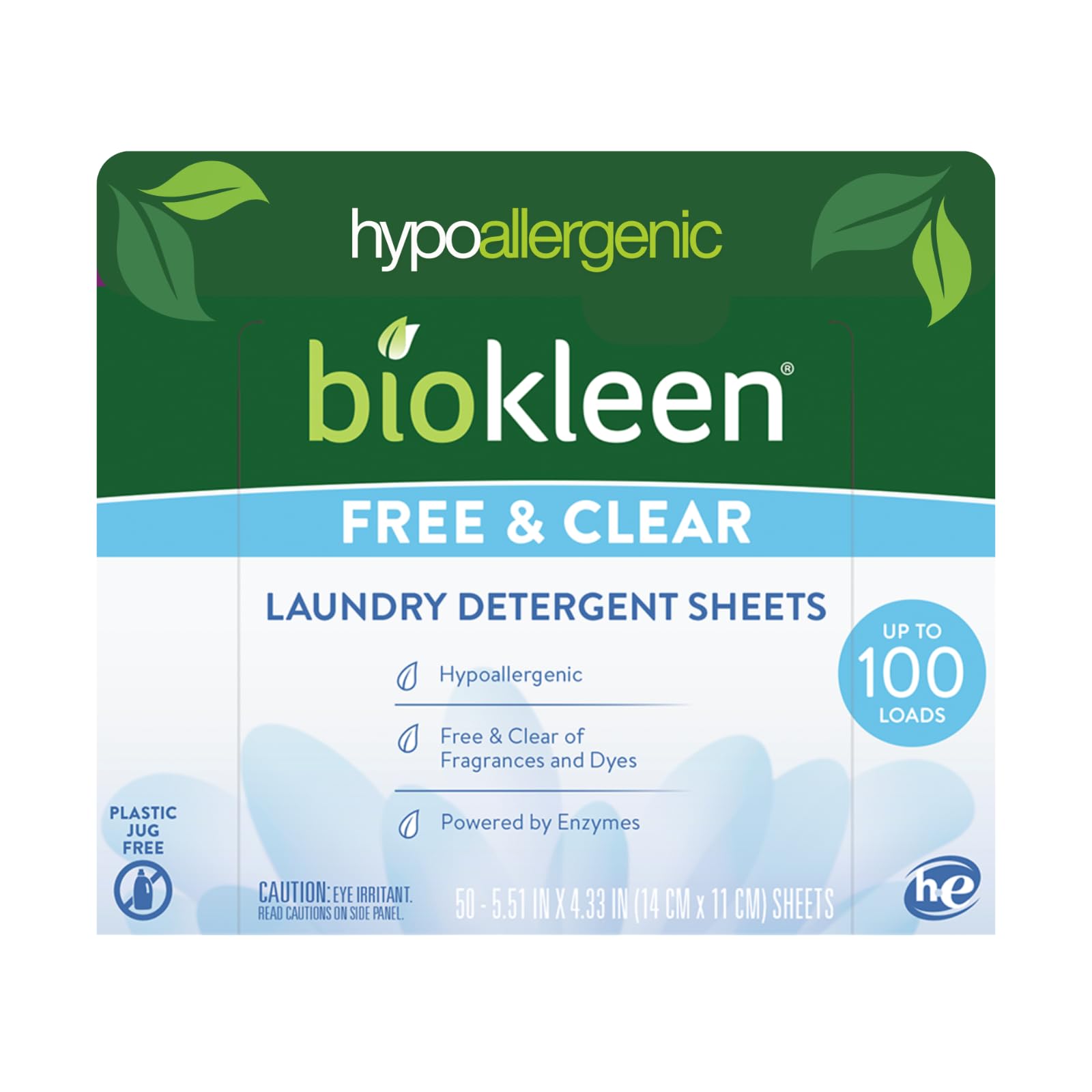 Photo 1 of Biokleen Laundry Detergent Sheets - Dye & Fragrance Free, Hypoallergenic, Enzymatic Cleaner, Stain Remover, Bio Active Formula, No Plastic Jug, Unscented, 100 Loads