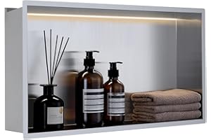 MENATT Stainless Steel LED Lights Shower Niche - 24" X 12" Recessed Wall Niche Waterproof for Shower Storage No Tile Needed, 