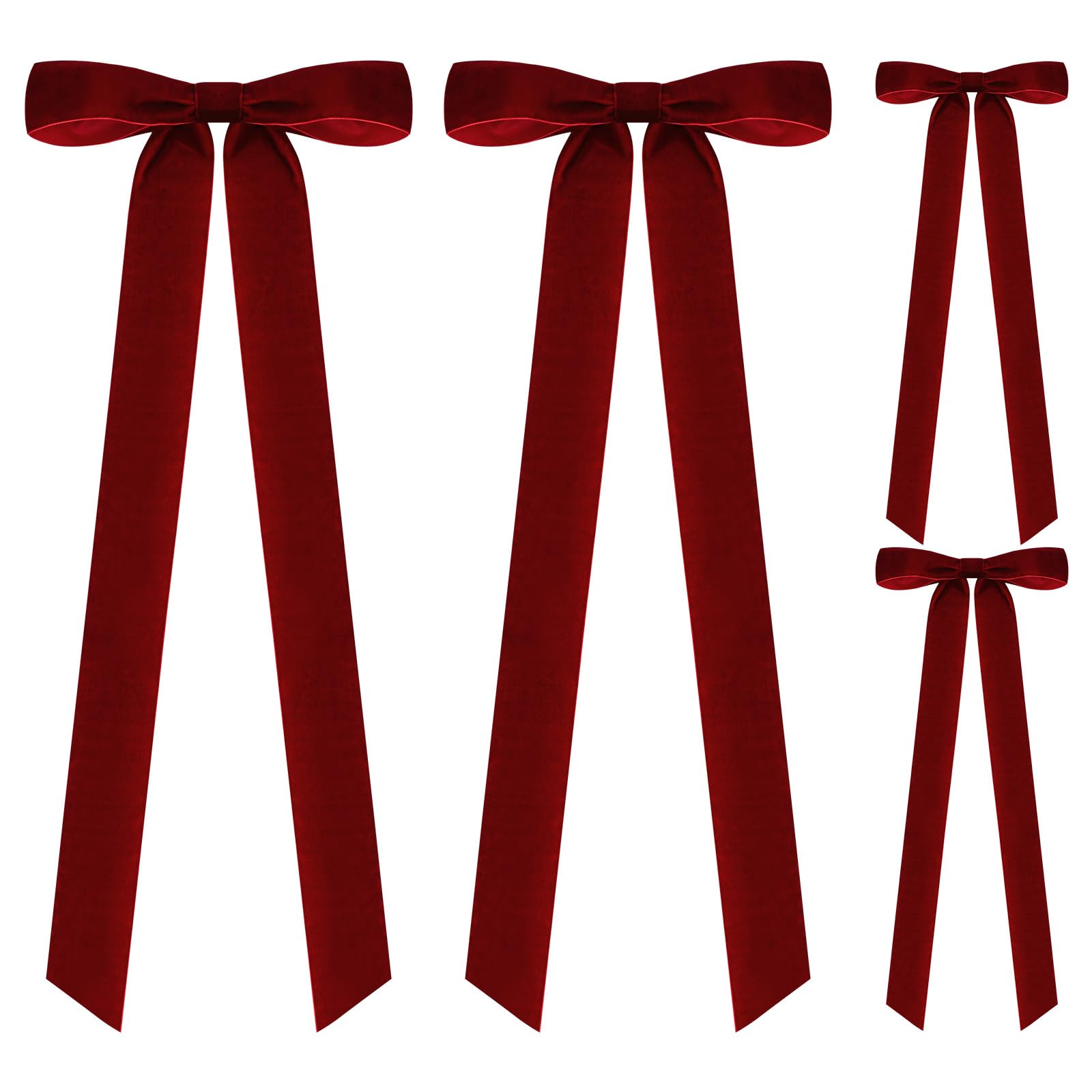 Zourglow 4 PCS Burgundy Velvet Bows for Christmas Tree, 23.5 X 8.7 ...
