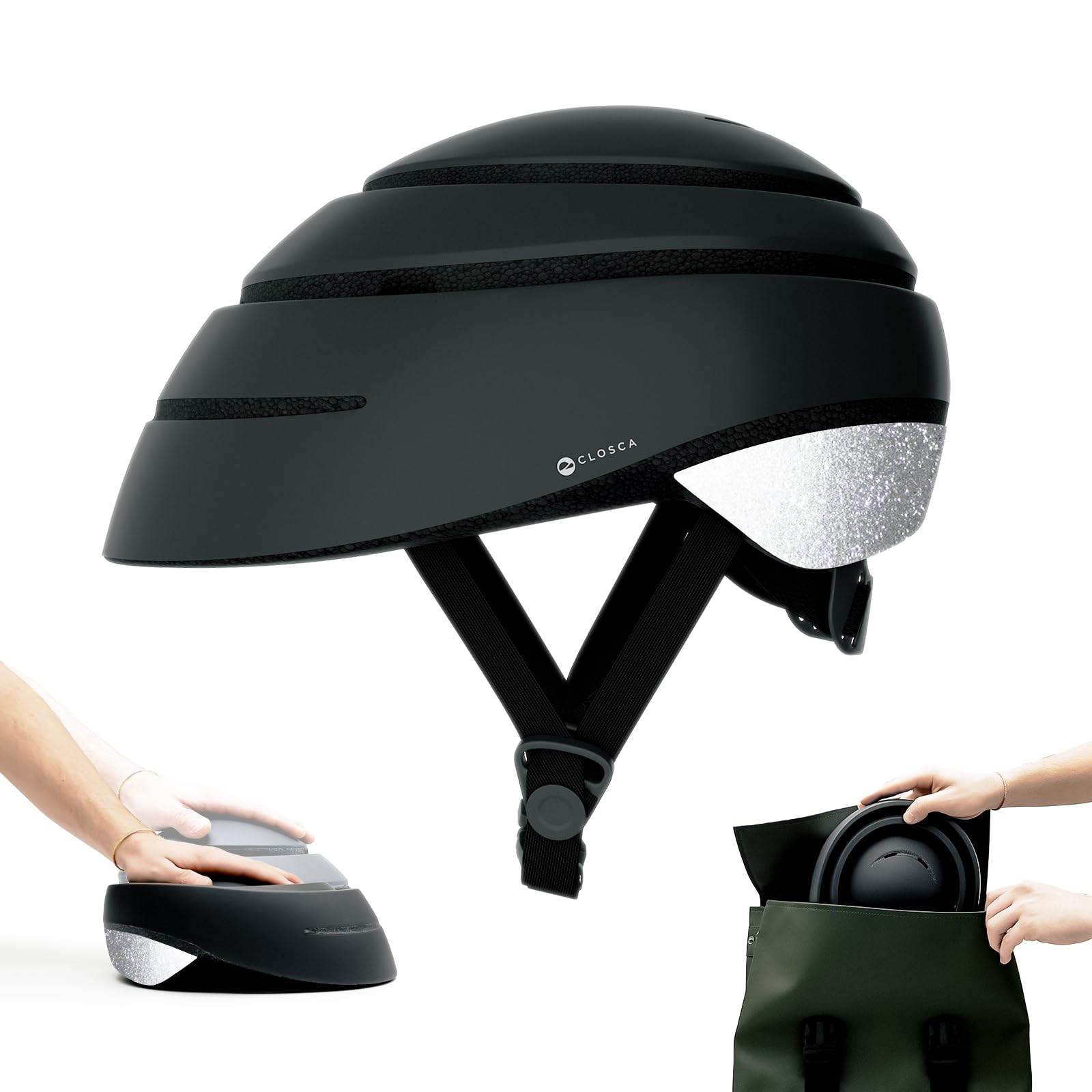 CLOSCA. Foldable helmet. The bike helmet for women and men. Certificate for bicycle, scooter, electric bicycle, inline skates and skateboards.