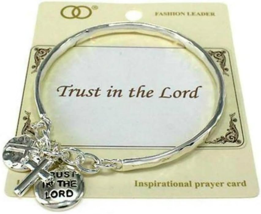 Silver-tone Proverbs 3:5-6 "Trust In the Lord" Inspirational Theme Stretch Engraved Charm Bracelet W/Gift Box