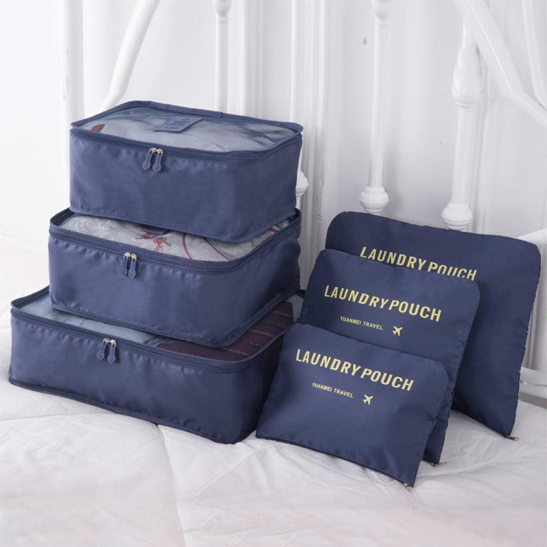 Kono 6PCS Travel Essential Bags-in-Bag Packing Cubes Durable Travel Luggage Organisers Suitcase Storage Bags Compression Pouches (Navy) - Image 5