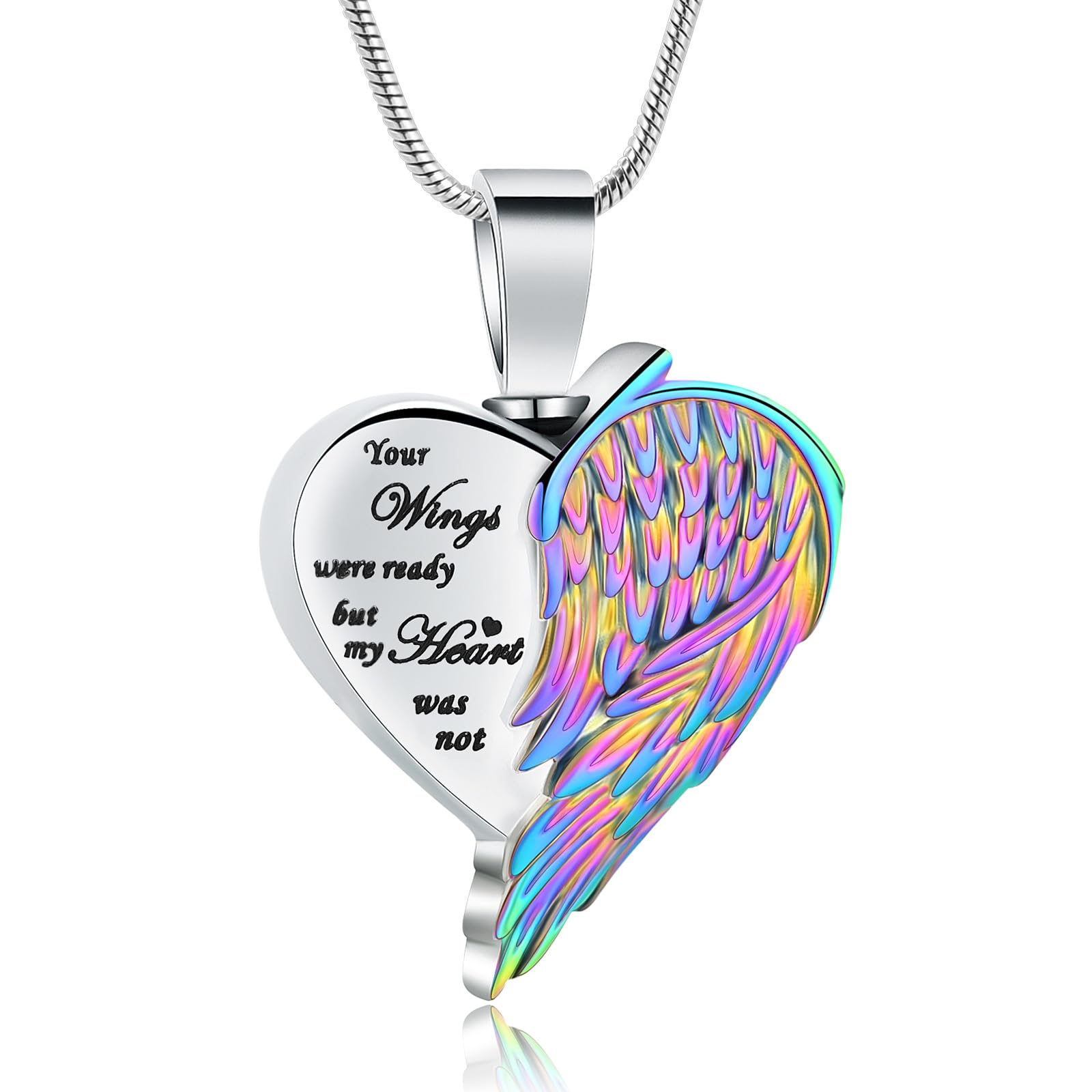 VCCWYQK Cremation Jewelry for Ashes for Women Men Angel Wing Heart Urn Necklaces for Ashes Always in My Heart Memorial Ashes Lockets (E)