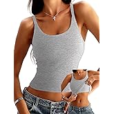 Danysu Women's Tank Tops with Bulit in Bras Scoop Neck Ribbed Fitted Knit Crop Halter Tops Spaghetti Strap Camisole