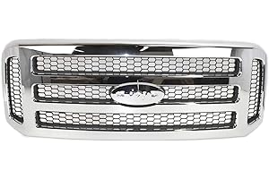 Evan Fischer Grille Assembly Compatible with 2005-2007 Ford F-250 F-350 F-450 F-550 Super Duty, Chrome Shell, Painted Gray Insert