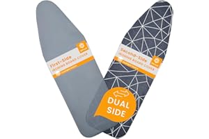 SAVUK Ironing Board Cover and Pad Dual Side X2 Lifetime Double Using Heavy Duty Thick Padding Heat Reflective Non Stick Scorch and Stain Resistant Adjustable 15x54 inch