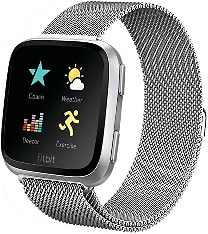 Erisi Smart Watch Straps Milanese Bands Stainless Steel Loop for Women Men Metal Bracelet with Magnetic Closure Compatible with Fitbit Versa Watch (Watch NOT Included) (Silver)