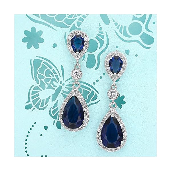 EleQueen 925 Sterling Silver Full Prong Cubic Zirconia Birthstone Teardrop Bridal Dangle Earrings for Women Girls, Valentine's Day/Mother's Day/Christmas Jewelry Gift for Girlfriennd/Mom - Image 4