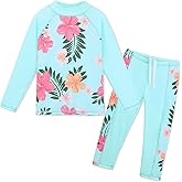 TFJH E Girls Long Sleeve Swimsuit Two Piece Swimwear 3-12 Years UPF 50+ Sunsuits